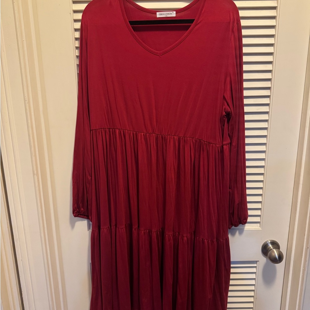 Women's Long Sleeve Burgundy Tiered Maxi Dress by Smallish